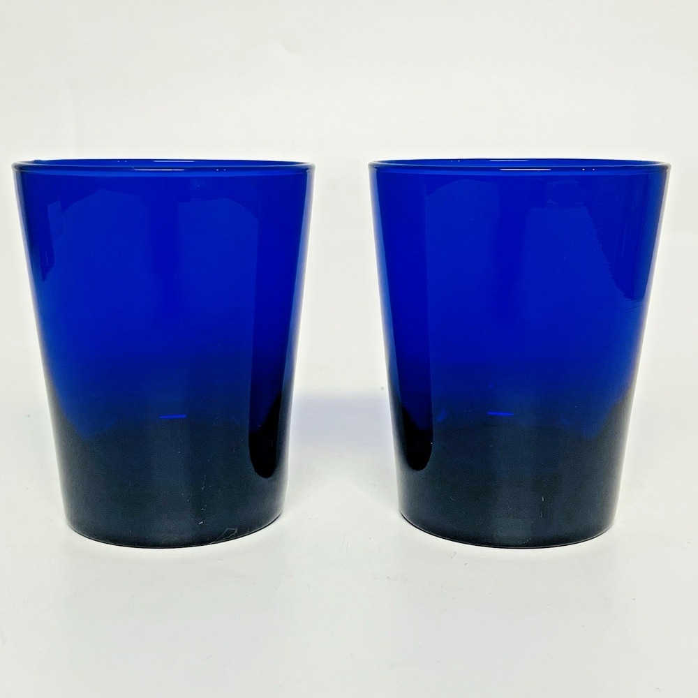 Set of 2 Libbey Cobalt Blue Flare Tumbler Glasses 4.5" Double Old Fashioned Vtg